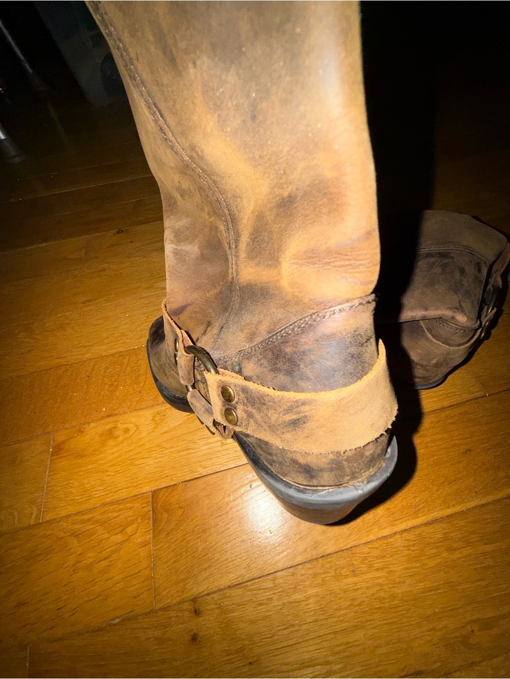 Women's Brown Leather Harness Heeled Boots - Picture 9 of 12